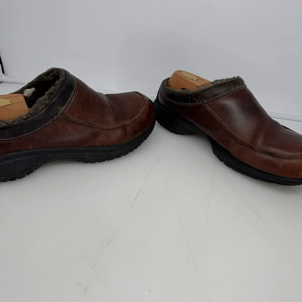 Merrell Encore Clogs Men 10 Brown Leather Sherpa Lined Slip On Comfort Outdoor